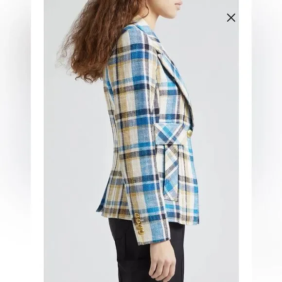 NEW Smythe Cut-Away Blazer Summer Plaid Linen Cotton Size 6 - Picture 4 of 12